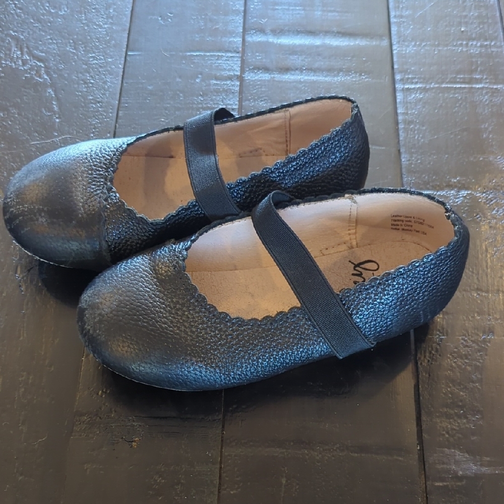 Toddler Black Leather Ballst Flats